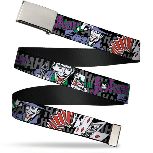 buckle down Chrome Buckle Web Belt - The Joker Pose/Cards/HAHAHAHA Black/Gray Webbing
