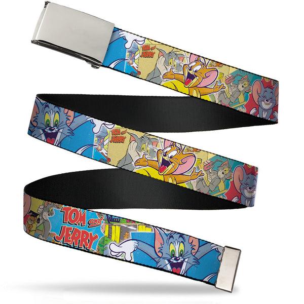 buckle down Chrome Buckle Web Belt - TOM & JERRY Faces/Stacked Scene Panels Webbing
