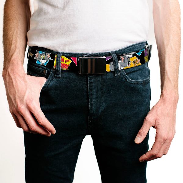 Buckle Down Chrome Buckle Web Belt - TOM & JERRY Poses Black/Multi Color Webbing