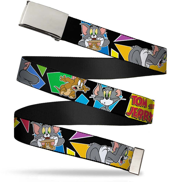 buckle down Chrome Buckle Web Belt - TOM & JERRY Poses Black/Multi Color Webbing