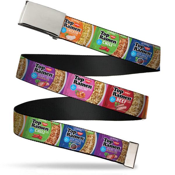 buckle down Chrome Buckle Web Belt - Top Ramen Vivid Flavor Blocks Multi Color Webbing