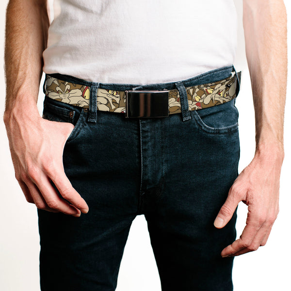 Buckle Down Chrome Buckle Web Belt - Wile E. Coyote Expressions Stacked Webbing