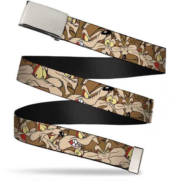 buckle down Chrome Buckle Web Belt - Wile E. Coyote Expressions Stacked Webbing