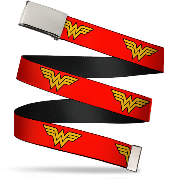 buckle down Chrome Buckle Web Belt - Wonder Woman Logo Red Webbing