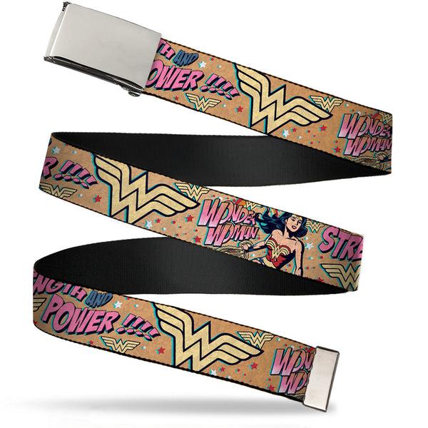 buckle down Chrome Buckle Web Belt - Wonder Woman Strength & Power Webbing