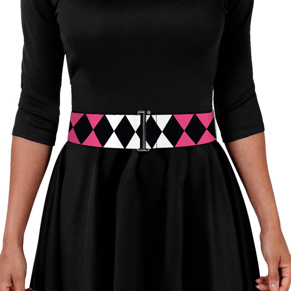Buckle Down Cinch Waist Belt - Birds Of Prey Harley Quinn Diamonds Split White Black Pink Black