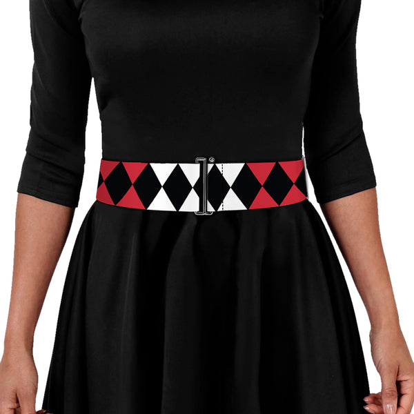Buckle Down Cinch Waist Belt - Birds Of Prey Harley Quinn Diamonds Split White Black Red Black