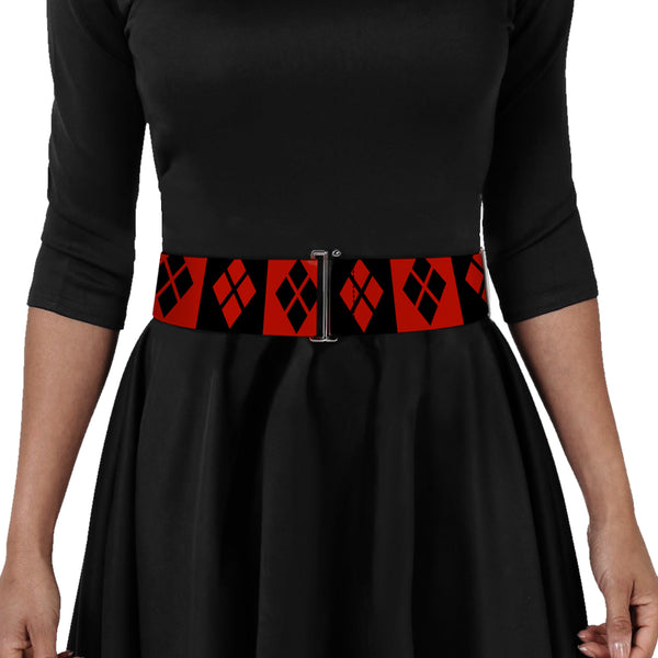 Buckle Down Cinch Waist Belt - Harley Quinn Diamond Blocks Red Black Black Red