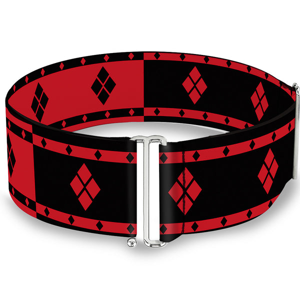 buckle down Cinch Waist Belt - Harley Quinn Diamonds Stripe Split Red Black Black Red