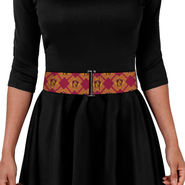 Buckle Down Cinch Waist Belt - Harry Potter Gryffindor Crest Plaid Reds Gold