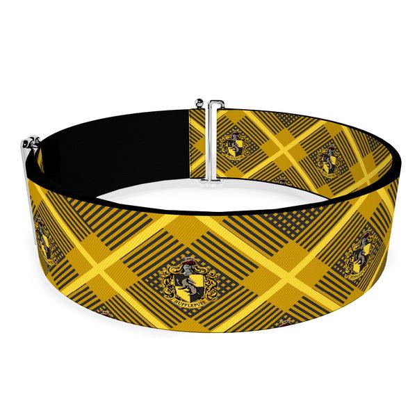 Buckle Down Cinch Waist Belt - Harry Potter Hufflepuff Crest Plaid Yellows Gray