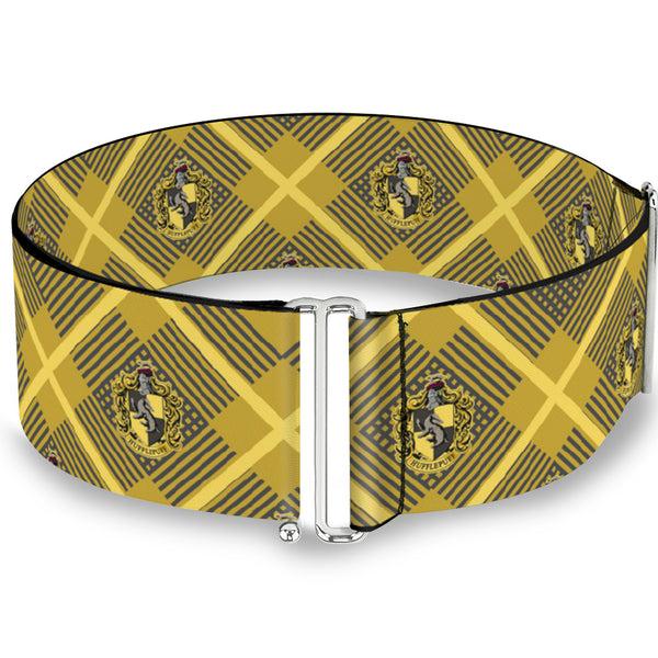 buckle down Cinch Waist Belt - Harry Potter Hufflepuff Crest Plaid Yellows Gray