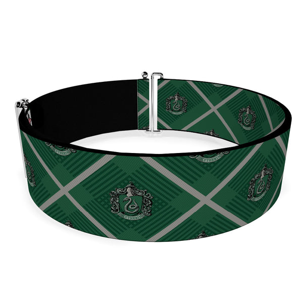 Buckle Down Cinch Waist Belt - Harry Potter Slytherin Crest Plaid Greens Gray