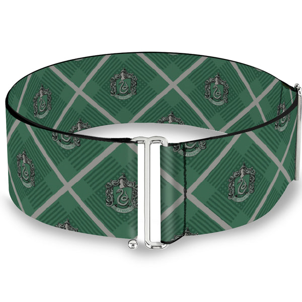 buckle down Cinch Waist Belt - Harry Potter Slytherin Crest Plaid Greens Gray