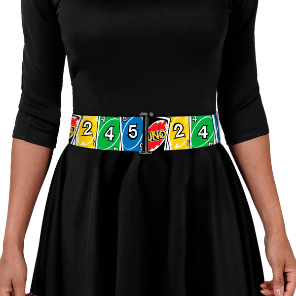 Buckle Down Cinch Waist Belt - UNO Cards Lineup Stack Multi Color