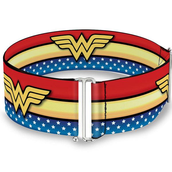 buckle down Cinch Waist Belt - Wonder Woman Logo Stripe Stars Red Gold Blue White