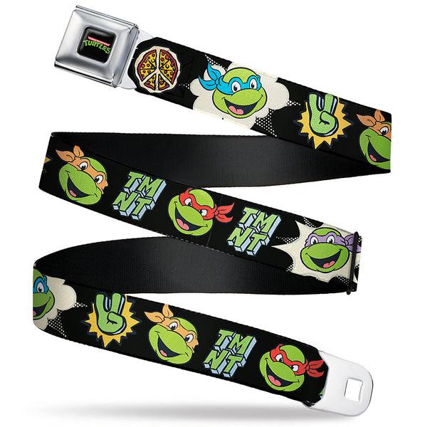 buckle down Classic TEENAGE MUTANT NINJA TURTLES Logo Seatbelt Belt - Teenage Mutant Ninja Turtles Faces and Icons Black/Multi Color Webbing