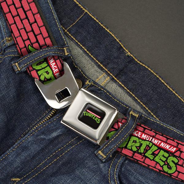 Buckle Down Classic TEENAGE MUTANT NINJA TURTLES Logo Seatbelt Belt - TEENAGE MUTANT NINJA TURTLES Brick Title Logo Red Webbing