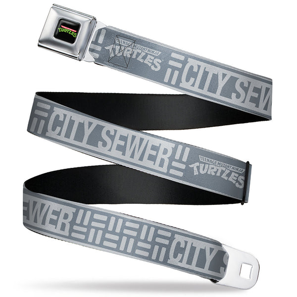 buckle down Classic TEENAGE MUTANT NINJA TURTLES Logo Seatbelt Belt - TEENAGE MUTANT NINJA TURTLES CITY SEWER Title Logo Grays Webbing