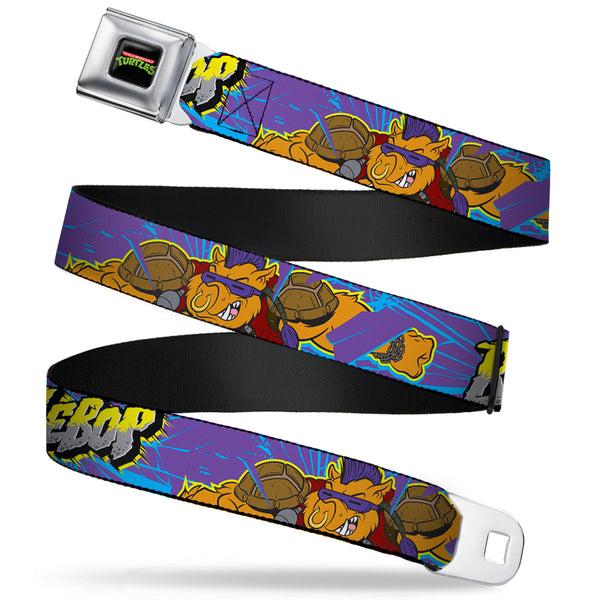 buckle down Classic TMNT Logo Full Color Seatbelt Belt - BEBOP Pose/Shatter Purple/Blues/Yellow/Gray Webbing