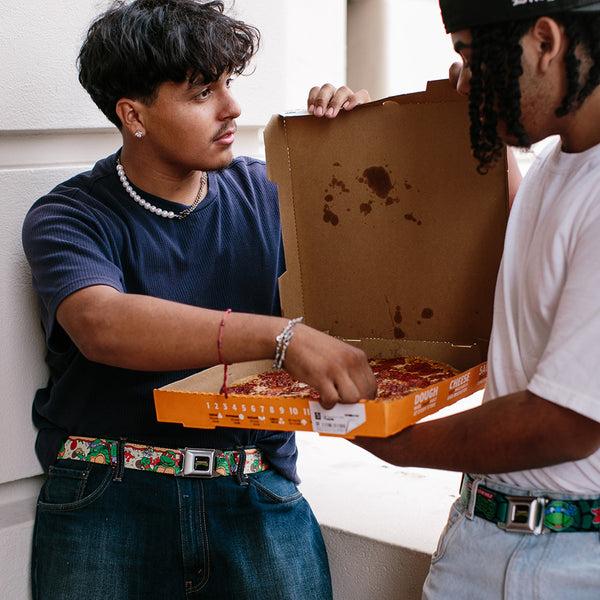 Buckle Down Classic TMNT Logo Full Color Seatbelt Belt - Classic TMNT Turtle Pizza Webbing