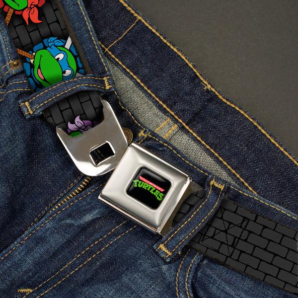 Buckle Down Classic TMNT Logo Full Color Seatbelt Belt - Classic Teenage Mutant Ninja Turtles Expessions/Battle Gear Gray/Multi Color Webbing