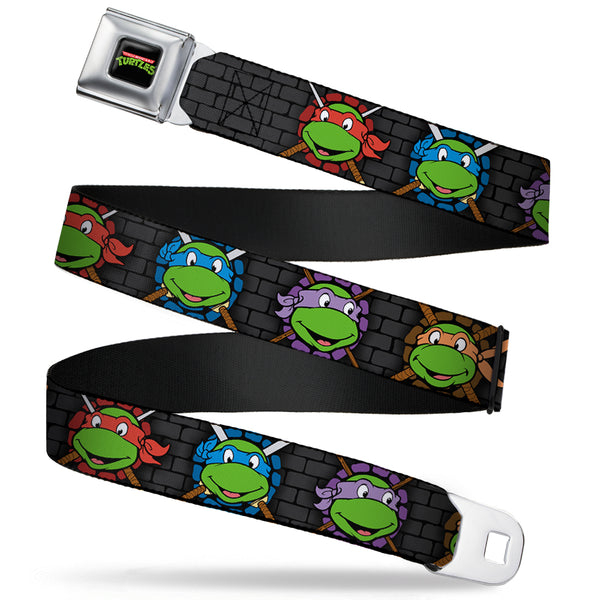 buckle down Classic TMNT Logo Full Color Seatbelt Belt - Classic Teenage Mutant Ninja Turtles Expessions/Battle Gear Gray/Multi Color Webbing