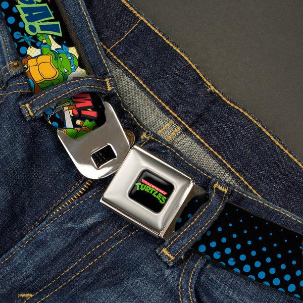 Buckle Down Classic TMNT Logo Full Color Seatbelt Belt - Classic Teenage Mutant Ninja Turtles Turtles Pose12 COWABUNGA Pop Art Webbing