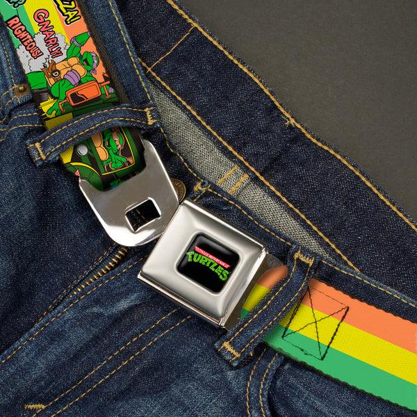 Buckle Down Classic TMNT Logo Full Color Seatbelt Belt - Classic Teenage Mutant Ninja Turtles Turtles Pose14 '84 Pizza/Verbiage Webbing