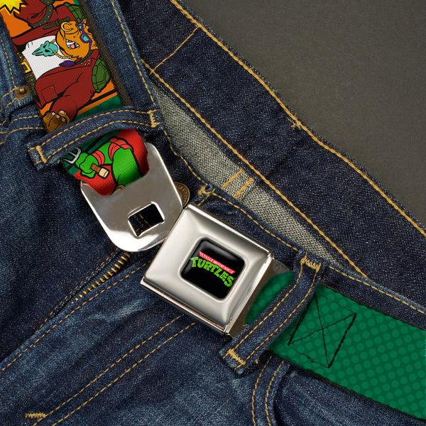 Buckle Down Classic TMNT Logo Full Color Seatbelt Belt - Classic TEENAGE MUTANT NINJA TURTLES Character Comic Scenes Webbing