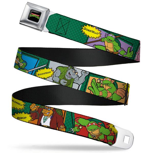Buckle Down Classic TMNT Logo Full Color Seatbelt Belt - Classic TEENAGE MUTANT NINJA TURTLES Character Comic Scenes Webbing