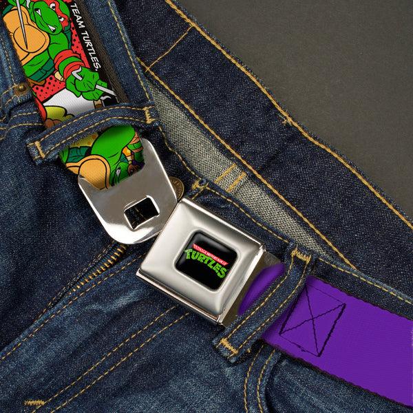 Buckle Down Classic TMNT Logo Full Color Seatbelt Belt - Classic Teenage Mutant Ninja Turtles Action Poses/TEAM TURTLES Webbing