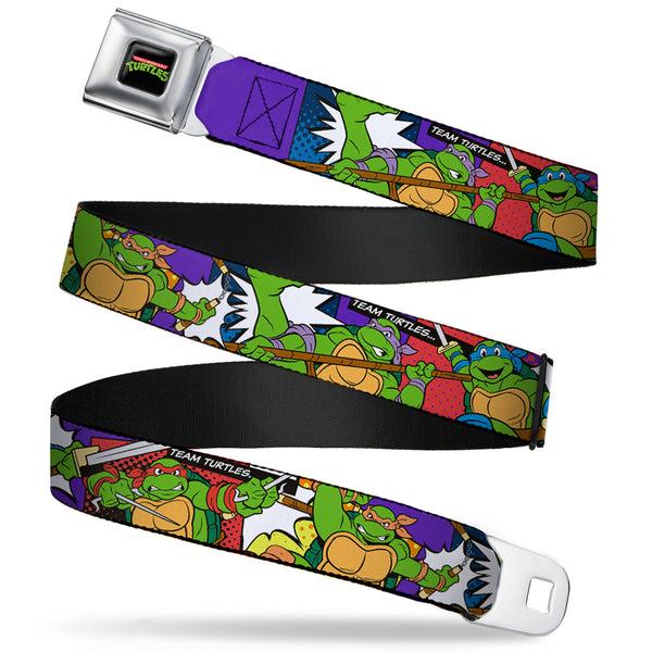 Buckle Down Classic TMNT Logo Full Color Seatbelt Belt - Classic Teenage Mutant Ninja Turtles Action Poses/TEAM TURTLES Webbing
