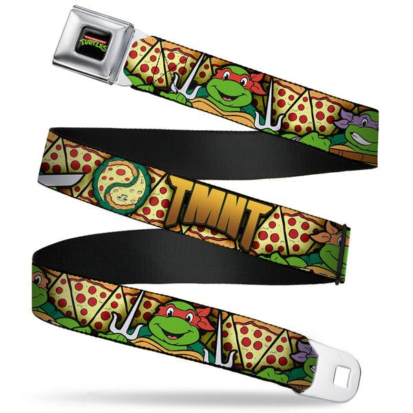 Buckle Down Classic TMNT Logo Full Color Seatbelt Belt - Classic Teenage Mutant Ninja Turtles Turtle Poses/Pizza Slices Webbing