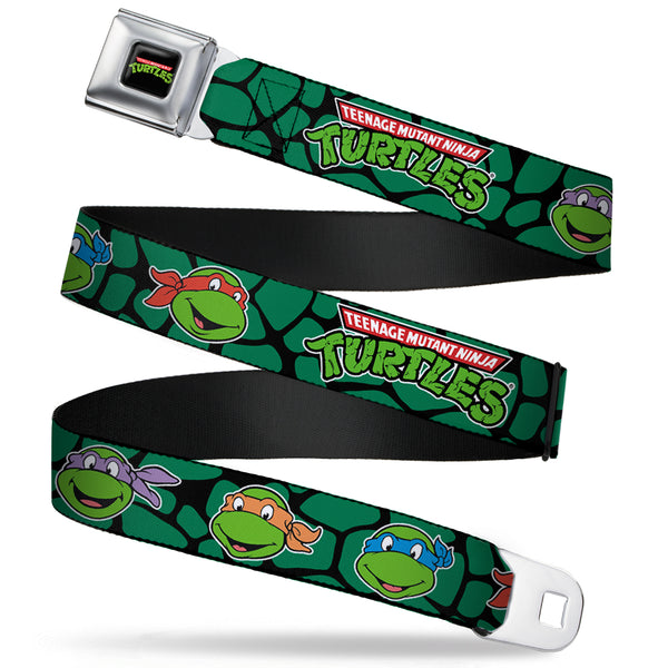 buckle down Classic TMNT Logo Full Color Seatbelt Belt - Classic TEENAGE MUTANT NINJA TURTLES Turtle Faces Black/Green Turtle Shell Webbing