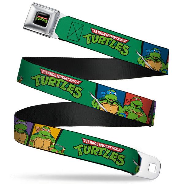 buckle down Classic TMNT Logo Full Color Seatbelt Belt - Classic TEENAGE MUTANT NINJA TURTLES Group Pose3/TMNT Logo Green/Multi Color Webbing