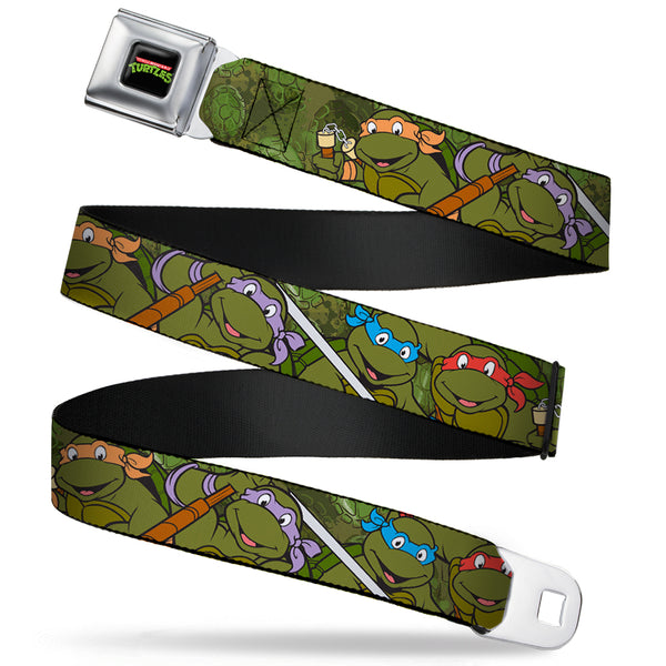 buckle down Classic TMNT Logo Full Color Seatbelt Belt - Classic Teenage Mutant Ninja Turtles Group Pose CLOSE-UP Camo Turtle Shell Webbing