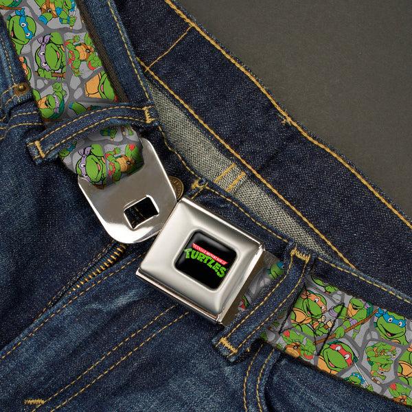 Buckle Down Classic TMNT Logo Full Color Seatbelt Belt - Classic Teenage Mutant Ninja Turtles Expression & Pose Turtle Shell Collage Lavender Webbing