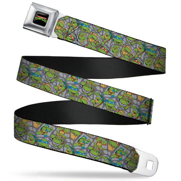 Buckle Down Classic TMNT Logo Full Color Seatbelt Belt - Classic Teenage Mutant Ninja Turtles Expression & Pose Turtle Shell Collage Lavender Webbing