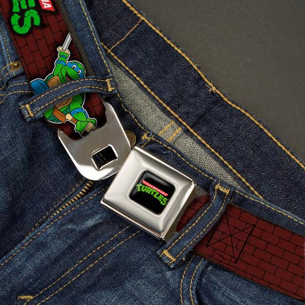 Buckle Down Classic TMNT Logo Full Color Seatbelt Belt - Classic TEENAGE MUTANT NINJA TURTLES Battle Poses/Group Pose7 Webbing