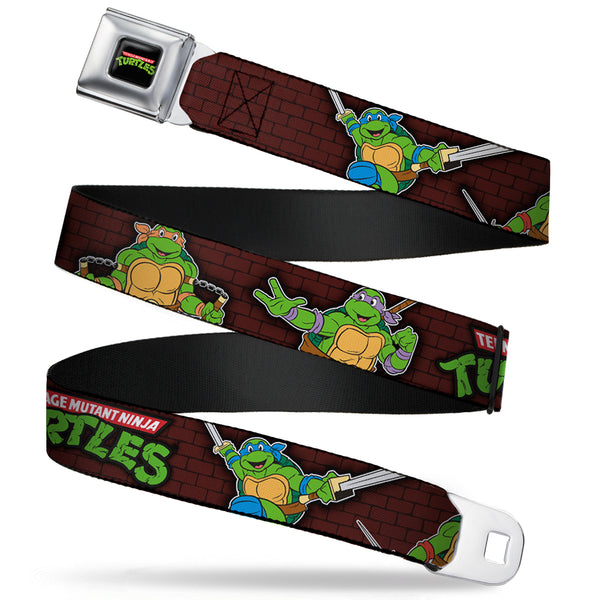 Buckle Down Classic TMNT Logo Full Color Seatbelt Belt - Classic TEENAGE MUTANT NINJA TURTLES Battle Poses/Group Pose7 Webbing