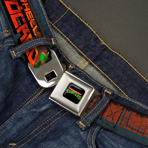 Buckle Down Classic TMNT Logo Full Color Seatbelt Belt - Classic Teenage Mutant Ninja Turtles Turtles Pose15 SHELL SHOCKED Brick Wall/Splatter Webbing