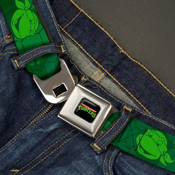 Buckle Down Classic TMNT Logo Full Color Seatbelt Belt - Classic Teenage Mutant Ninja Turtles Turtle Faces2 Greens Webbing