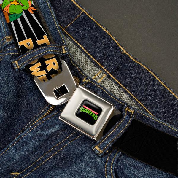 Buckle Down Classic TMNT Logo Full Color Seatbelt Belt - Classic Teenage Mutant Ninja Turtles Group Pose/TURTLE POWER Webbing