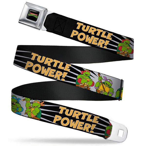 Buckle Down Classic TMNT Logo Full Color Seatbelt Belt - Classic Teenage Mutant Ninja Turtles Group Pose/TURTLE POWER Webbing