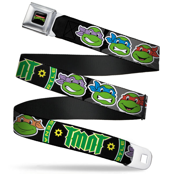 Buckle Down Classic TMNT Logo Full Color Seatbelt Belt - Classic Teenage Mutant Ninja Turtles Group Faces/TMNT/Ninja Star Black/Green Webbing