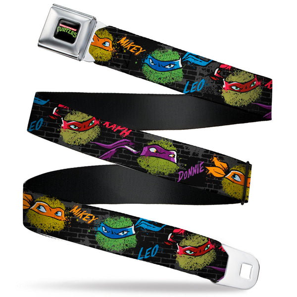 buckle down Classic TMNT Logo Full Color Seatbelt Belt - Classic Teenage Mutant Ninja Turtles Faces/Names "Graffiti" Black/Gray/Multi Color Webbing
