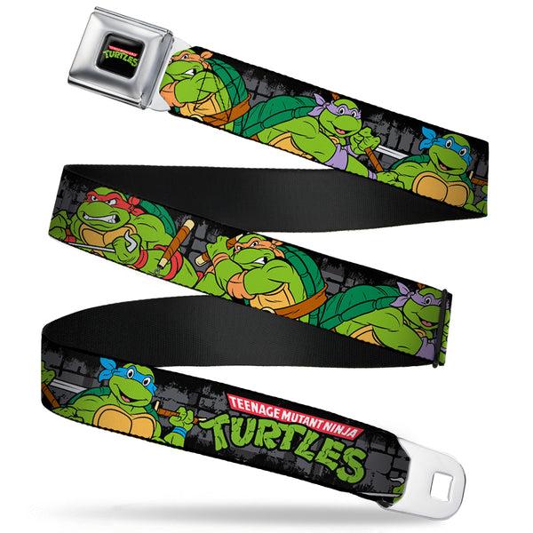 buckle down Classic TMNT Logo Full Color Seatbelt Belt - Classic TEENAGE MUTANT NINJA TURTLES Group Pose4 in Sewer/TMNT Logo Webbing