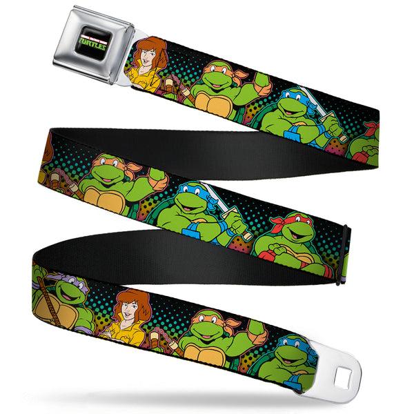Buckle Down Classic TMNT Logo2 Full Color Seatbelt Belt - Classic TMNT Logo2/Turtles & April Pose Halftone Multi Color/Black Webbing