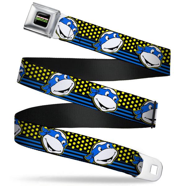 buckle down Classic TMNT Logo2 Full Color Seatbelt Belt - Classic TMNT Leonardo Expression Dots/Stripes Black/Yellow/Blue/White Webbing